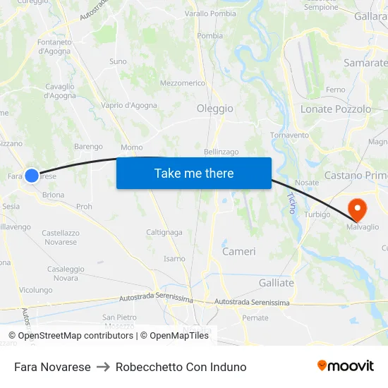 Fara Novarese to Robecchetto Con Induno map