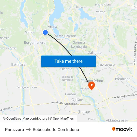 Paruzzaro to Robecchetto Con Induno map