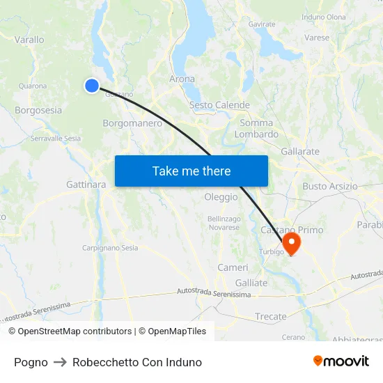 Pogno to Robecchetto Con Induno map