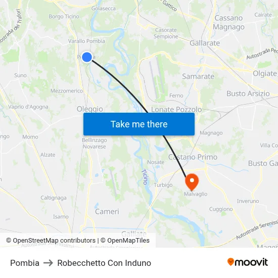 Pombia to Robecchetto Con Induno map
