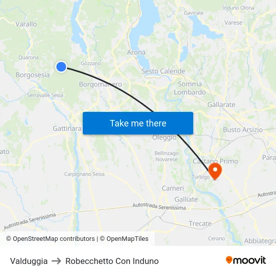 Valduggia to Robecchetto Con Induno map