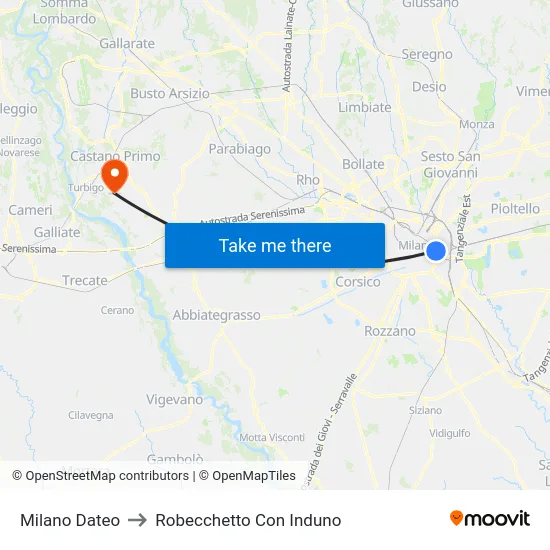 Milano Dateo to Robecchetto Con Induno map