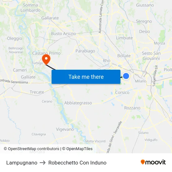 Lampugnano to Robecchetto Con Induno map