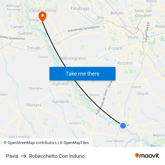 Pavia to Robecchetto Con Induno map