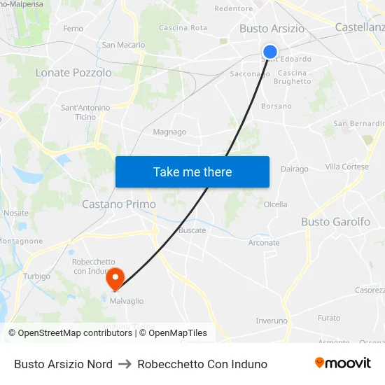 Busto Arsizio Nord to Robecchetto Con Induno map