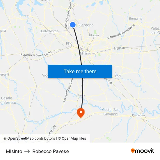 Misinto to Robecco Pavese map