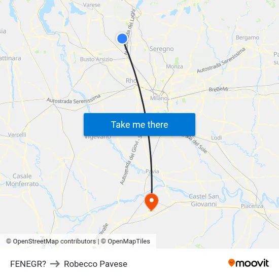 Fenegro to Robecco Pavese map