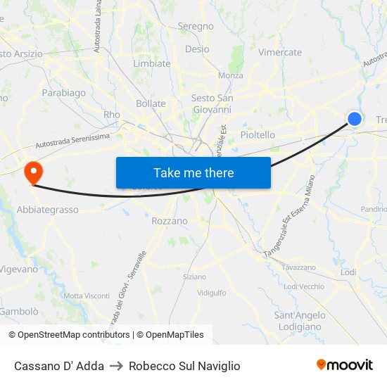 Cassano D' Adda to Robecco Sul Naviglio map