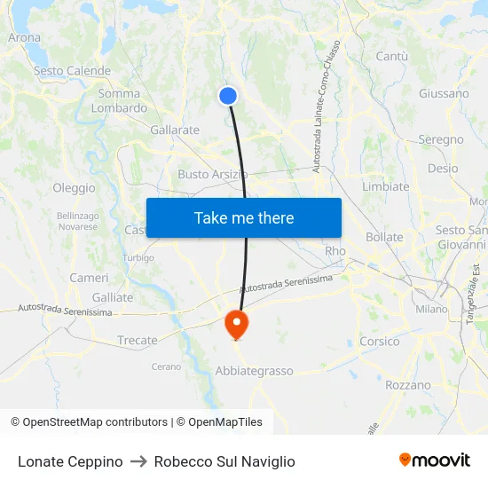 Lonate Ceppino to Robecco Sul Naviglio map