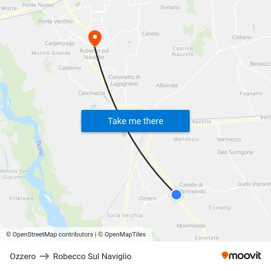 Ozzero to Robecco Sul Naviglio map
