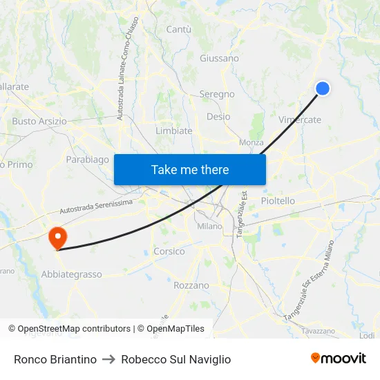 Ronco Briantino to Robecco Sul Naviglio map