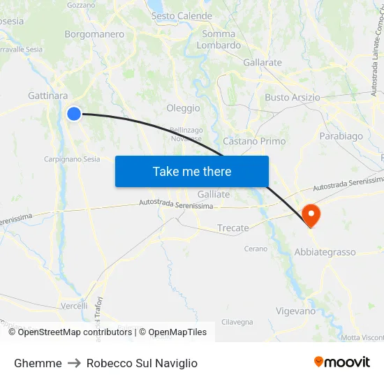 Ghemme to Robecco Sul Naviglio map