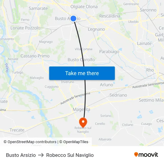 Busto Arsizio to Robecco Sul Naviglio map