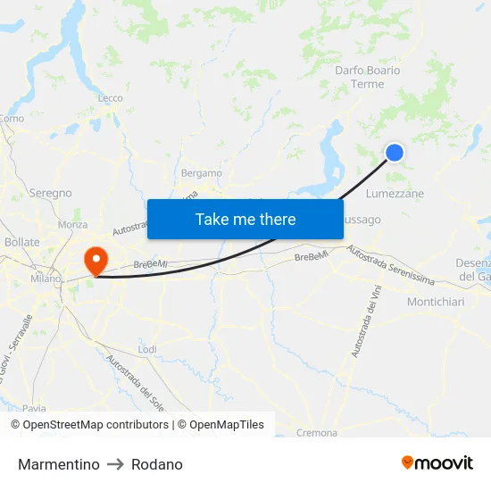 Marmentino to Rodano map