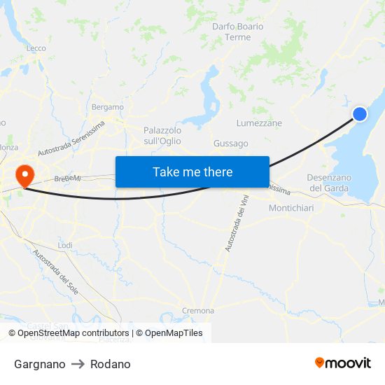 Gargnano to Rodano map