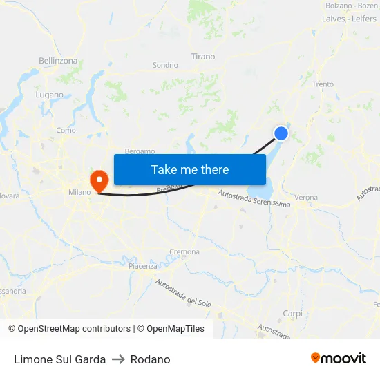 Limone Sul Garda to Rodano map