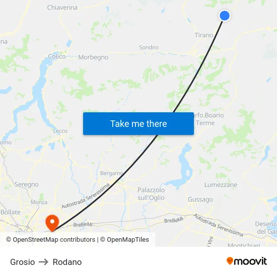 Grosio to Rodano map