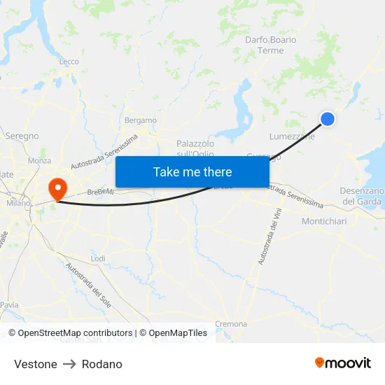 Vestone to Rodano map