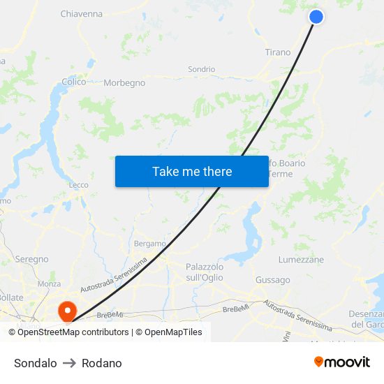 Sondalo to Rodano map