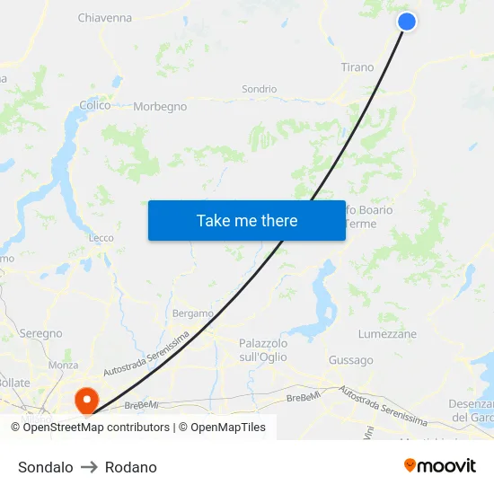 Sondalo to Rodano map