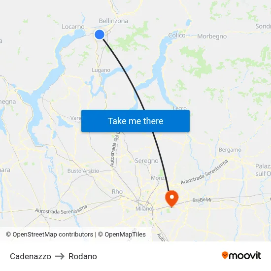 Cadenazzo to Rodano map