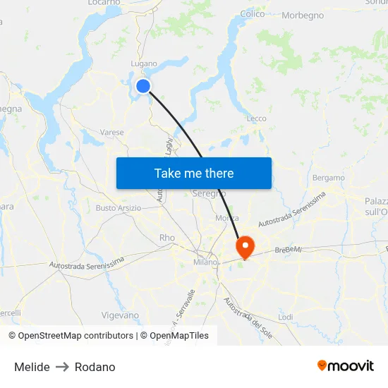 Melide to Rodano map