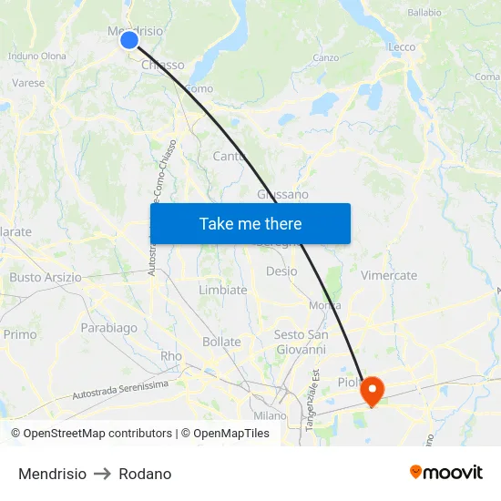 Mendrisio to Rodano map