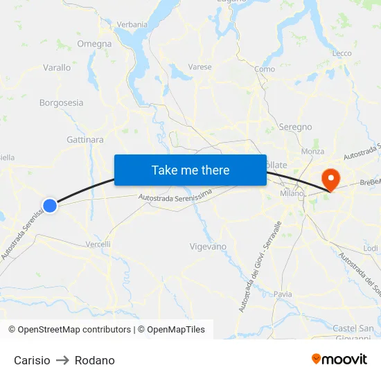 Carisio to Rodano map