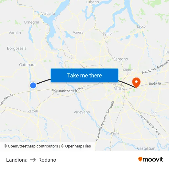 Landiona to Rodano map