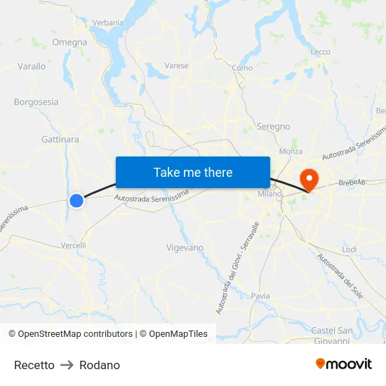 Recetto to Rodano map