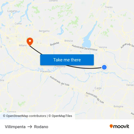 Villimpenta to Rodano map