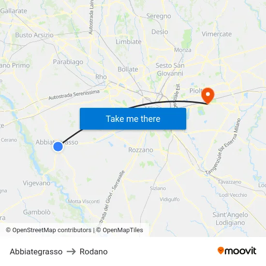 Abbiategrasso to Rodano map