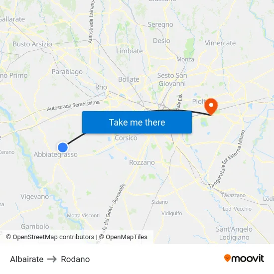 Albairate to Rodano map