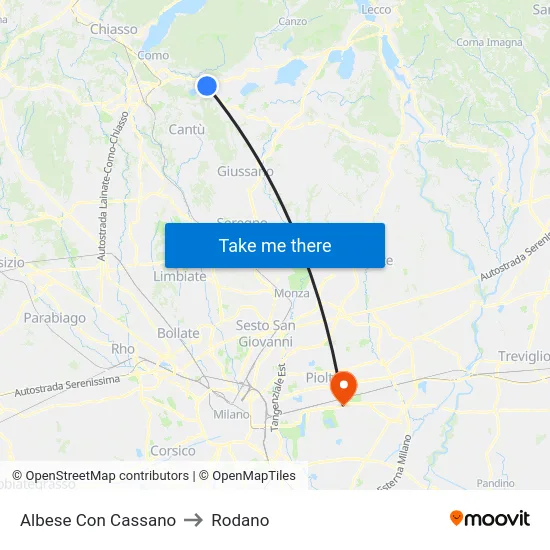 Albese con Cassano to Rodano map