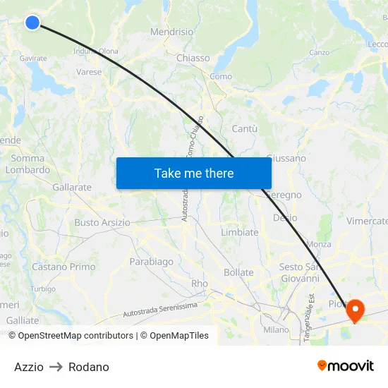 Azzio to Rodano map