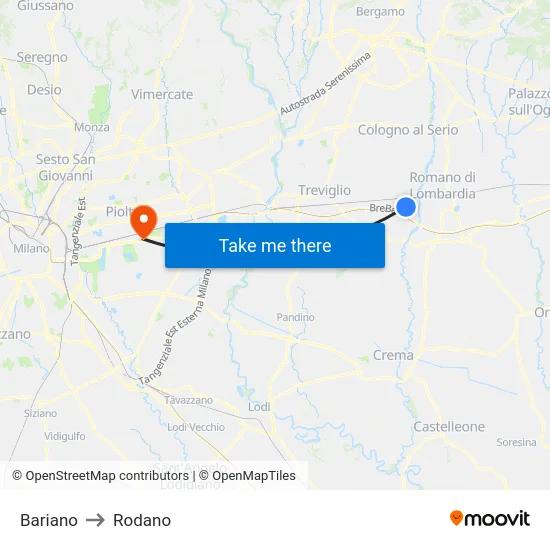 Bariano to Rodano map