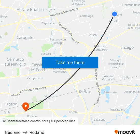 Basiano to Rodano map