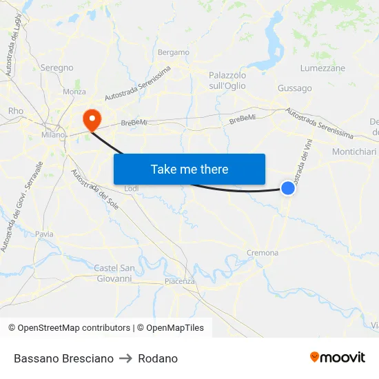 Bassano Bresciano to Rodano map