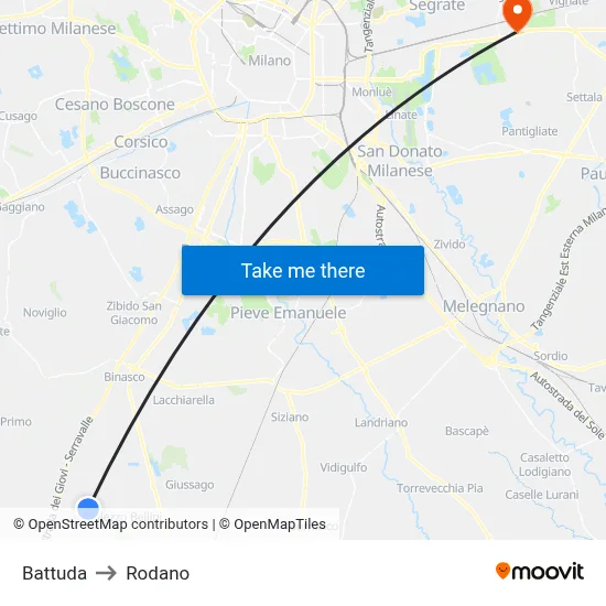Battuda to Rodano map