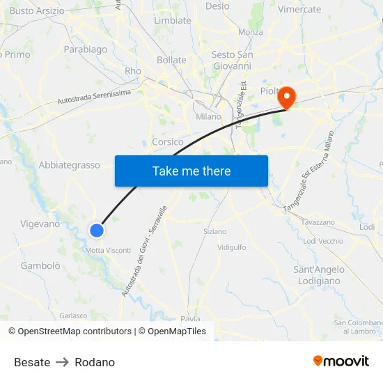 Besate to Rodano map