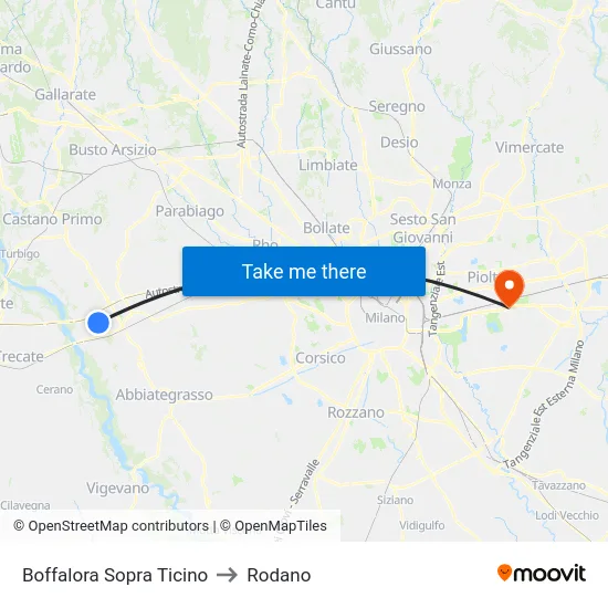 Boffalora Sopra Ticino to Rodano map