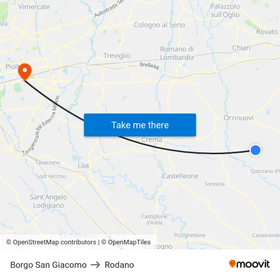 Borgo San Giacomo to Rodano map