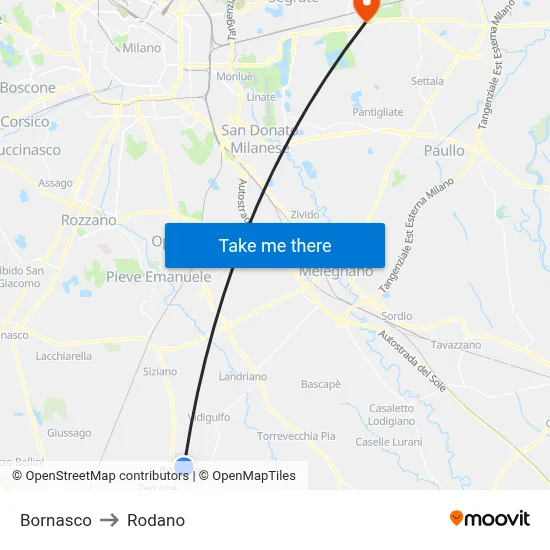 Bornasco to Rodano map