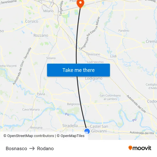 Bosnasco to Rodano map