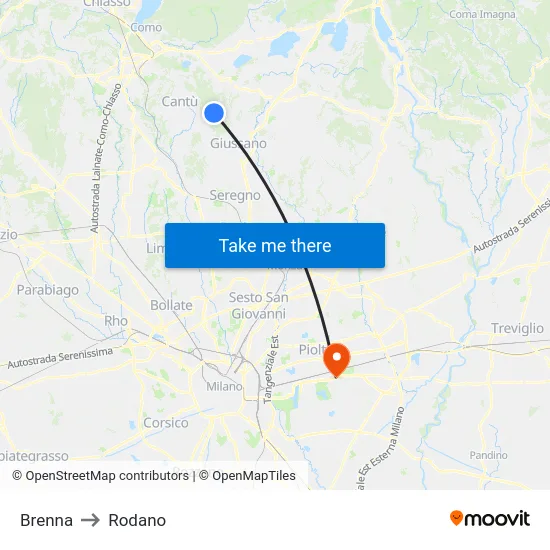 Brenna to Rodano map