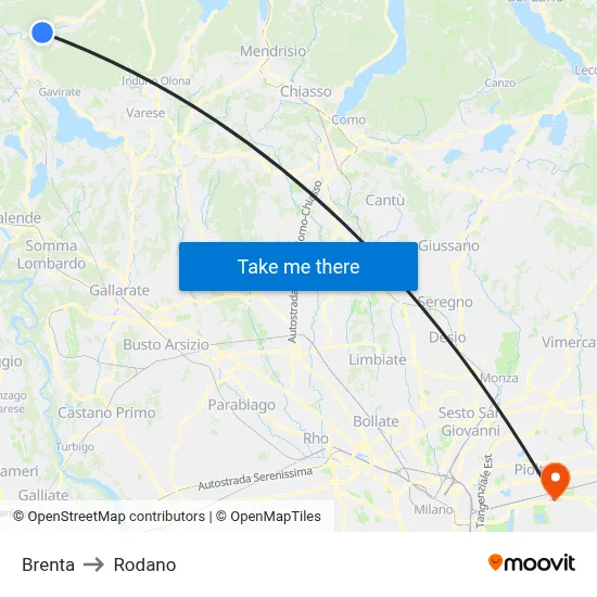 Brenta to Rodano map