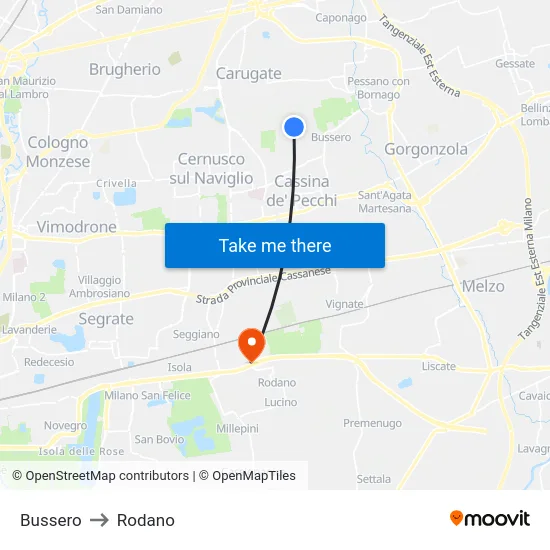 Bussero to Rodano map