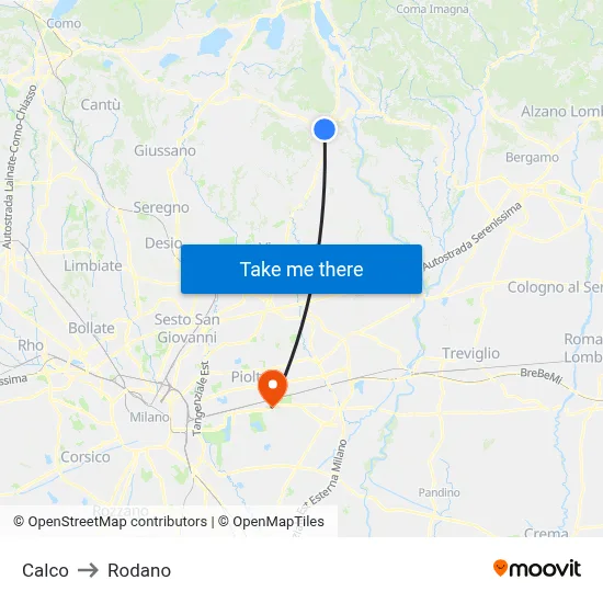 Calco to Rodano map