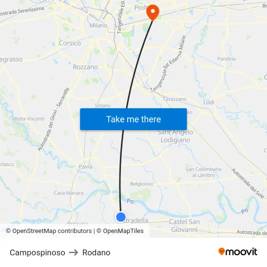 Campospinoso to Rodano map