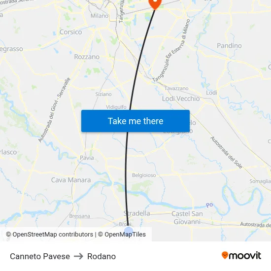 Canneto Pavese to Rodano map